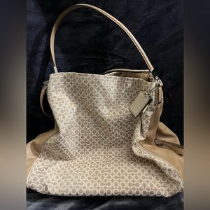 Large Coach Signature fabric with leather shoulder bag